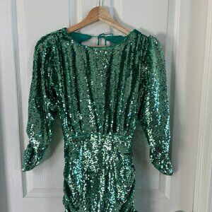 For Love & Lemons Marais Sequin Mini Dress Backless Green Party Cocktail Size XS